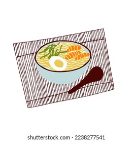 Asian food cuisine soup noodles illustration white background