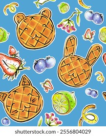 Asian food with cute decor for restaurants and cafes. Seamless background or pattern with trendy snacks or desserts from a set of vector cliparts with recipes.