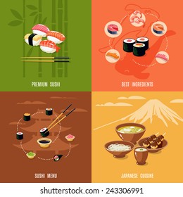 Asian food design concept with premium sushi best ingredients menu japanese cuisine isolated vector illustration