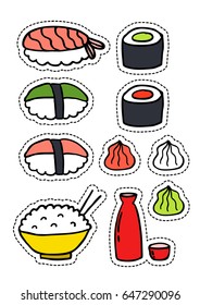 asian food doodle icons, stickers