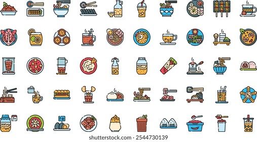 Asian food and drinks icons High-Quality Vector Icons Collection with Editable Stroke. Ideal for Professional and Creative Projects.