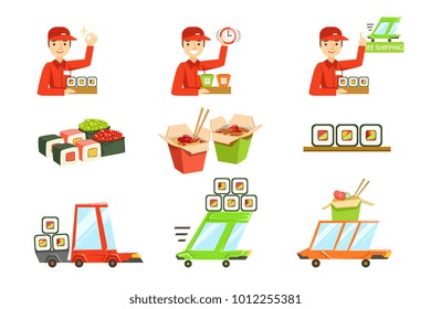 Asian Food Fast Delivery Service Process Info Illustration