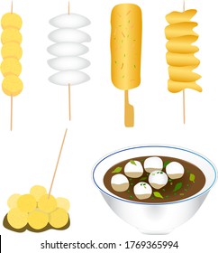 Asian Food Fish Ball And Cake Isolate Vector Graphic For Poster And Leaflet Design