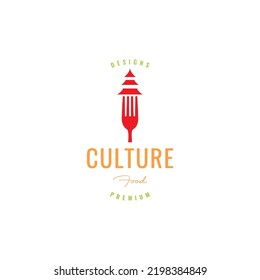 asian food with fork logo design