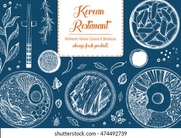 Asian Food Frame. Linear graphic. Vector illustration