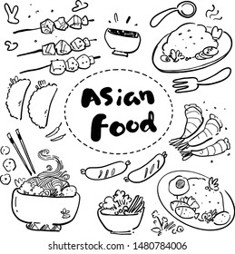 asian food hand drawn white background