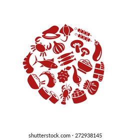 Asian food icons in circle