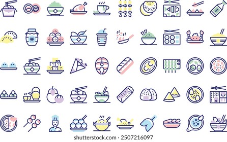 Asian food icons collection is a vector illustration with editable stroke.