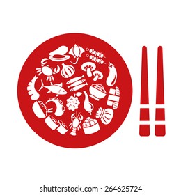 asian food icons in plate