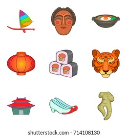 Asian food icons set. Cartoon set of 9 asian food vector icons for web isolated on white background