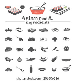 Asian Food & Ingredients - Vector Icons Set & Design Elements