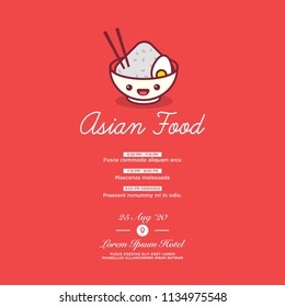 Asian Food invitation Design with Rice Bowl Chopsticks Where and When Details