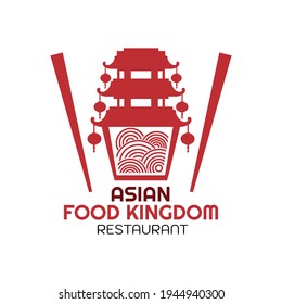 asian food kingdom red noodle box logo concept design illustration