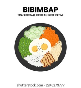 Asian food of Korean rice bowl vector illustration