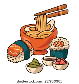 Asian food line art sticker concept. Vector graphic design cartoon illustration