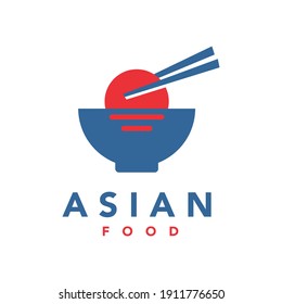Asian Food Logo Chopstick and Bowl Symbol