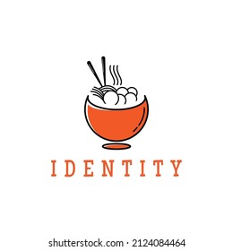 Asian food logo with noodles and meatballs for any business.Vector art illustration.