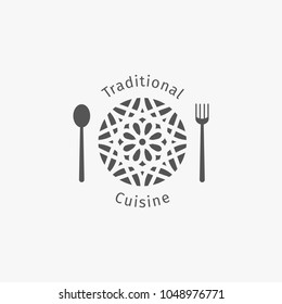 Asian food logo template. Vector ethnic ornamental design for restaurants and cafes.