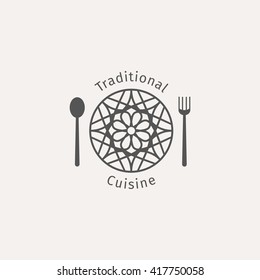 Asian food logo template. Vector ethnic ornamental design for restaurants and cafes.