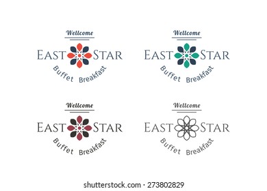 Asian food logo templates set. Vector ethnic ornamental design for restaurants and cafes.