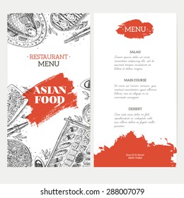 Asian Food Menu Template. Linear Graphic. Vector Illustration