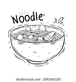 Asian food noodle sketch in bowl with  Japanese noodle ramen  vector sketch  Asian traditional food 