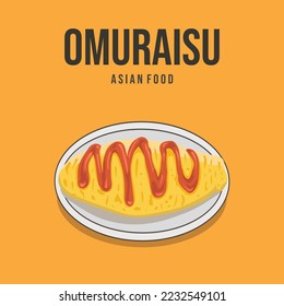 Asian Food, omuraisu or omurice vector. Japanese cuisine