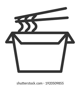 Asian food in paper packaging with chopsticks: noodles, spices. Simple food icon in trendy line style isolated on white background for web apps and mobile concept. Vector Illustration. EPS10