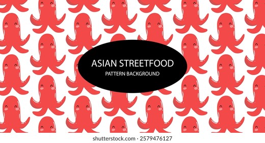 Asian food pattern. Octopus japanese streetfood popular pattern background