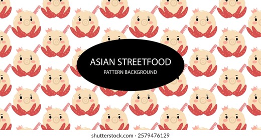 Asian food pattern. Octopus japanese streetfood popular pattern background