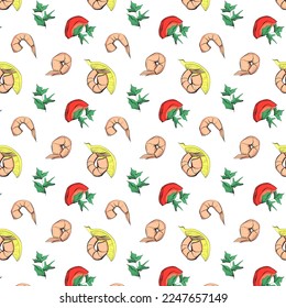 Asian food pattern with shrimps