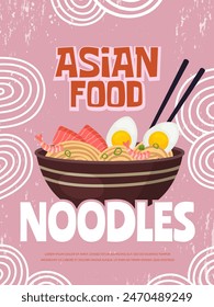 Asian food poster. placard with ramen traditional asian cuisine vector template