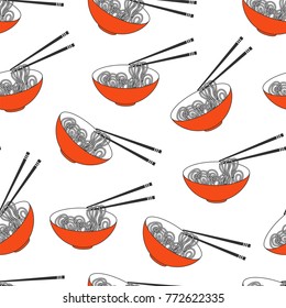 Asian food, ramen noodle bowl. Vector illustration