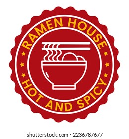 Asian Food. Red Ramen House, Hot and Spicy stamp logo vector illustration