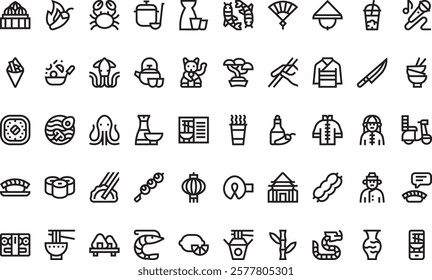 Asian food restaurant icons High-Quality Vector Icons Collection with Editable Stroke. Ideal for Professional and Creative Projects.