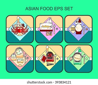 Asian food and seafood collection background eps color set
