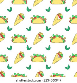 Asian food seamless pattern. Background with mexico and japan fast food. Grocery print for textile, paper, product design packaging vector illustration