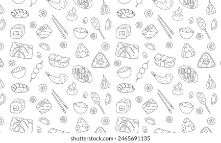 Patrón sin costuras de comida asiática, impresión dibujada a mano	