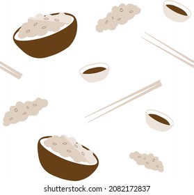 asian food seamless pattern vector illustration brown beige rice