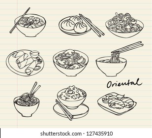 Asian Food Set Doodle Illustration