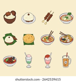 Asian food set Vector illustration.