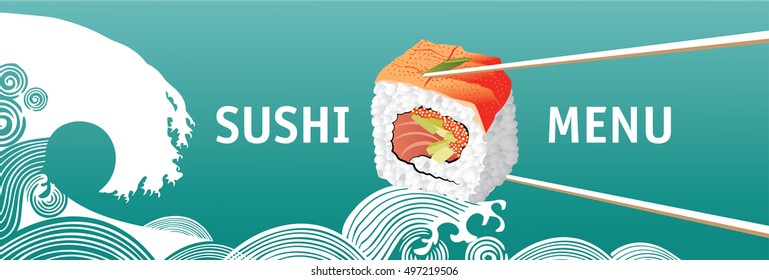Asian food sushi bar japanese cuisine menu vector illustration