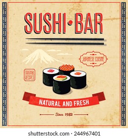 Asian Food Sushi Bar Natural And Fresh Japanese Cuisine Poster Vector Illustration