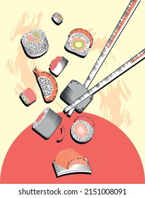 asian food sushi and chopsticks