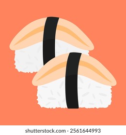 Asian food. Sushi, ramen, roll, soy sauce, wasabi, shrimp. In trendy groovy hippie retro style. Vector illustration Seafood