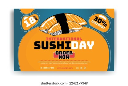 Banner de descuento de venta de sushi de comida asiática