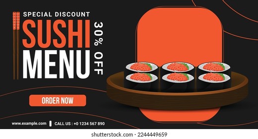 Asian food sushi sale discount banner