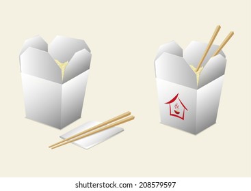 Asian food Take away Opened Box. Vector clip art eps10