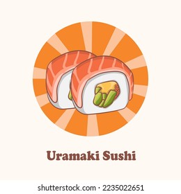 Asian Food. Uramaki Sushi vector. Japanese cuisine, traditional food.