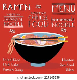 Asian food vector drawings set. 